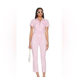 Good American pink denim jumpsuit